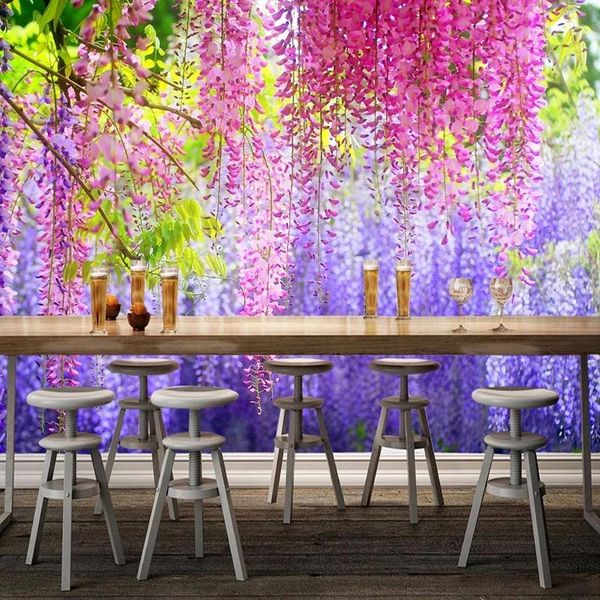 

custom po 3d colorful wisteria flowers leaves painting mural living room restaurant interior decor self adhesive wallpapers