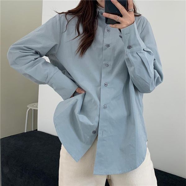 

women's blouses & shirts korean chic women solid shirt office ladies casual and female long sleeves pocket, White