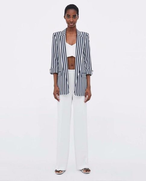 

navy stripe women's pants suits normcore minimalist cool girl model shoot custom made 2 piece jacket/pants w43 two, White