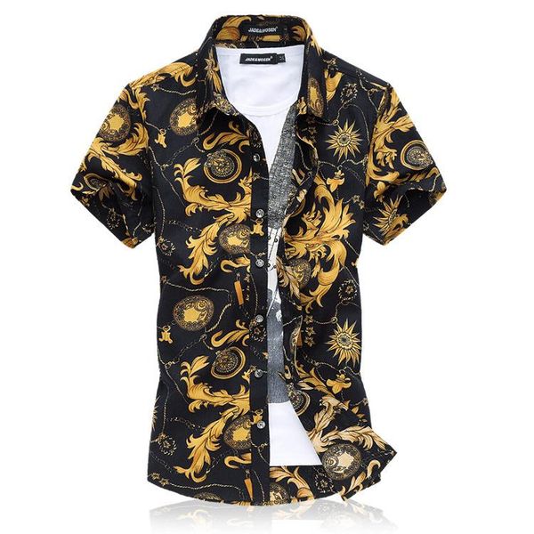 

the 2021 tide of men 's shirts broken beautiful big yards men' s wear short - sleeved summer men's casual, White;black