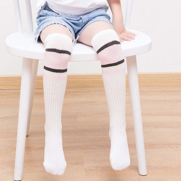 

socks v-tree spring autumn baby girls knee high long stripe cotton breathable casual school wear kid clothes, Pink;yellow