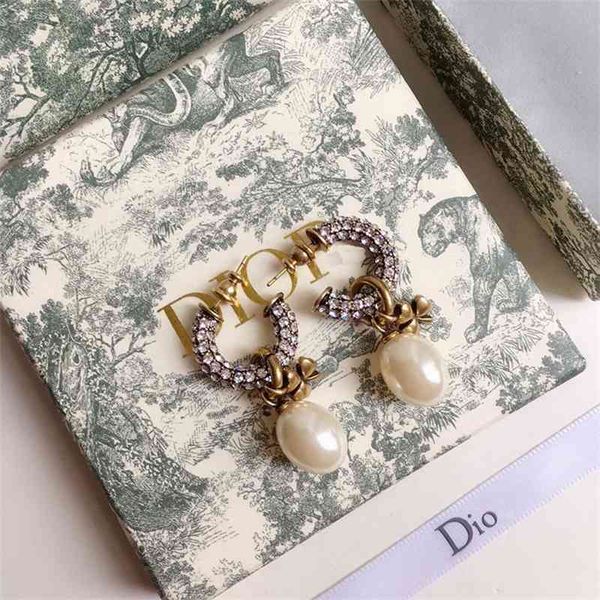 

70% off outlet online moon full diamond pearl earrings feminine temperament round girl thin face earrings, Golden