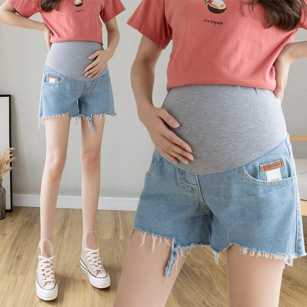 

6836# summer thin denim maternity casual shorts wide leg loose belly clothes for pregnant women fashion pregnancy bottoms, White