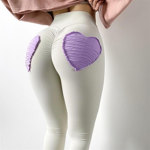 

yoga outfit love heart patchwork push up sports leggings women fitness activewear white gym pants pocket high waist workout