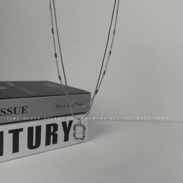 

chains layer plated double stacked necklace women's personality irregular geometry pendant multi sweater, Silver