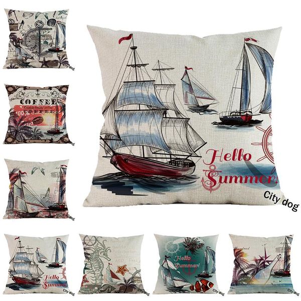 

cushion/decorative pillow retro style antique coffee poster ocean palm tree ship shelll luxury home decorative sofa case decoration cushion