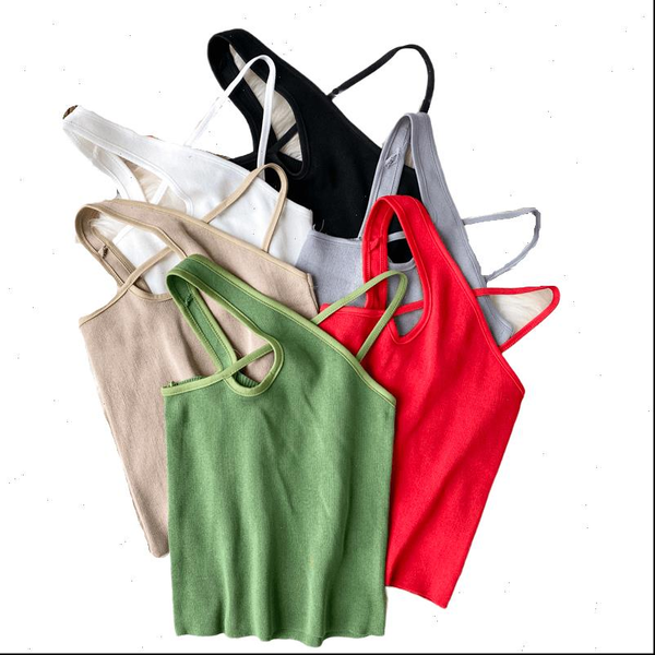 

summer women tank cross straps slim bodycon crop girl sleeveless short solid t shirt camis tees for girls, White