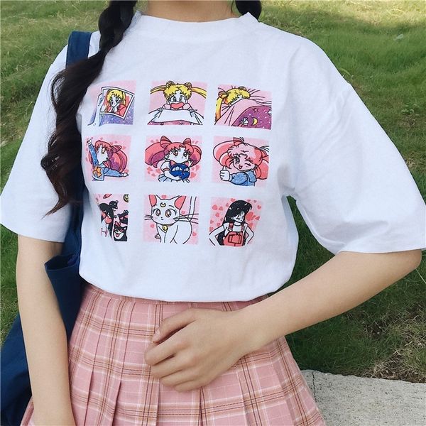

women's t-shirt new summer women's fashion large size casual harajuku cartoon letters ulzzang sailor moon short sleeve funny half, White