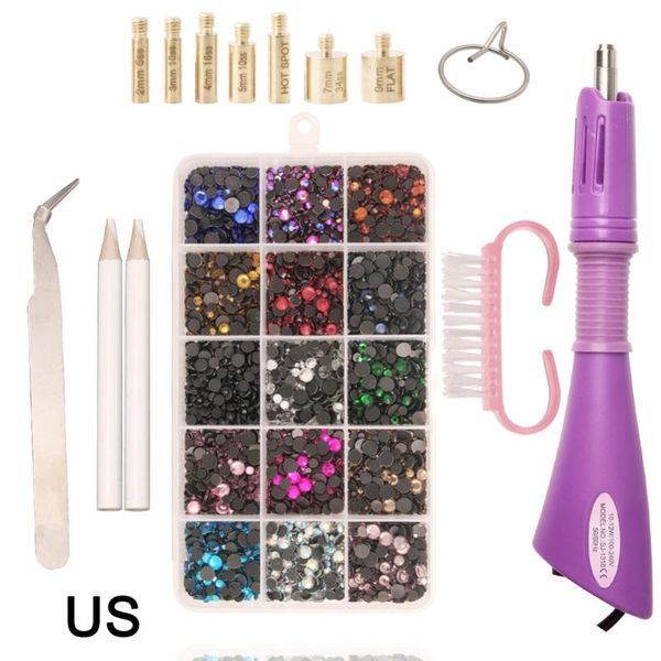 

professional hand tool sets fix rhinestone applicator diy fast heating up wand setter set with 7 different sizes tips tweezers cleaning brus