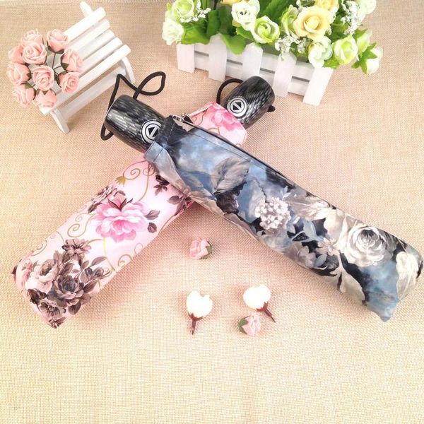 

umbrellas wind creative women umbrella rose retro pattern beautiful painting three fold automatic rain sunny 50rr017