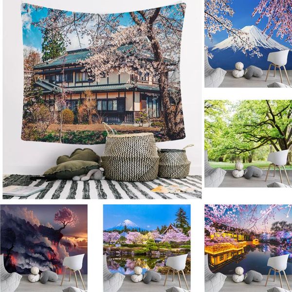 

tapestries 3d room tapestry sea cherry blossom beach green nature landscape japanese home wall hanging carpet decoration