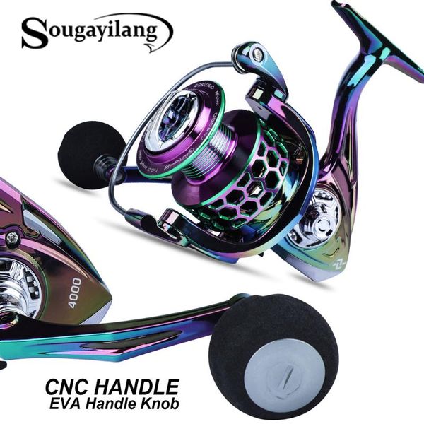 

sougayilang colorful spinning fishing reel 13+1bb perforated appearance aluminium spool max drag 8kg 1000-4000 baitcasting reels