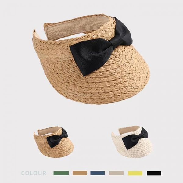 

wide brim hats deepom sun hat spring and summer for girls boys children's hand knitted bow female outdoor travel sunhat visor sunshade, Blue;gray