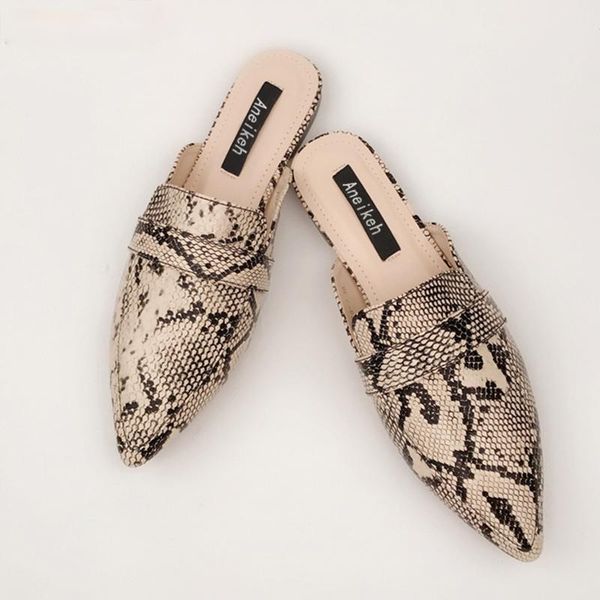 

slippers aneikeh summer pointed toe flats mules lady sandals serpentine slip on women outdoor shoes slides leisure time 35-42, Black