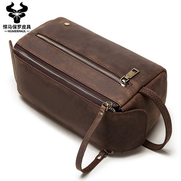 

new crazy horse skin wash multifunctional storage head leather men's hand travel bag