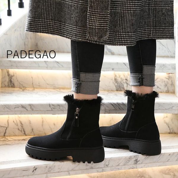 

boots 43 women shoes 2021 warm fur winter fashion casual platform, Black