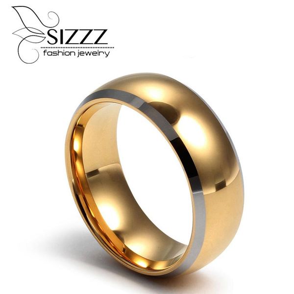 

wedding rings fashion gold-color 8mm wide men tungsten jewelry decent carbide, Slivery;golden