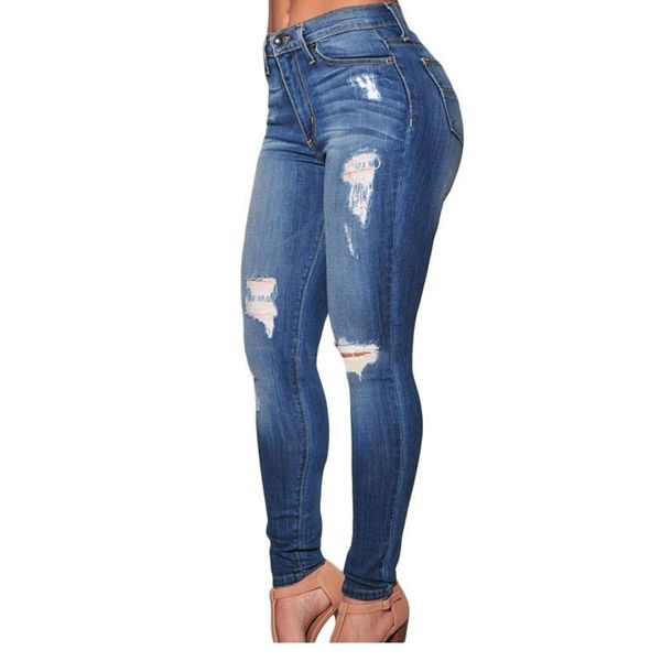 

selling 2021 autumn women workout high waist jeans casual denim destroyed skinny lc78637 feminino longo women's, Blue