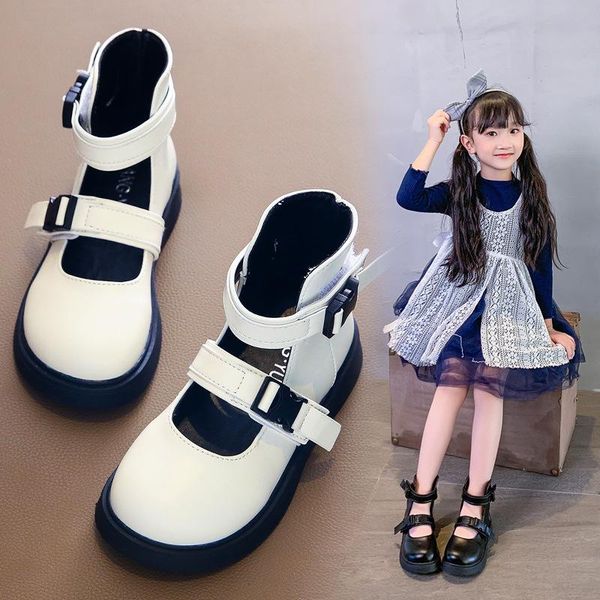 

boots girls buckle single princess fashion short little spring autumn british style, Black;grey
