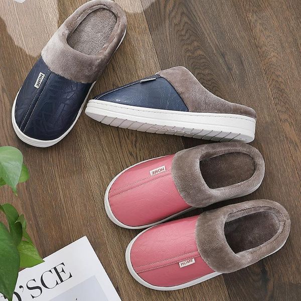 

slippers women pu waterproof furry plush flat home shoes soft comfort footwear female sewing indoor slipper slides, Black