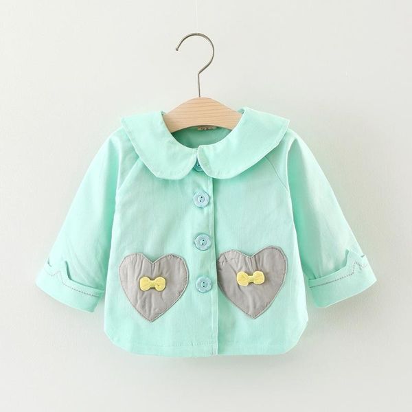 

spring & autumn baby girls cute fashionable style turn-down collar love pockets bowknot windbreaker single breasted trench coat, Blue;gray