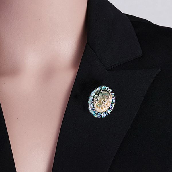 

vintage oval carved beauty cameo imitation tortoise shell inlaid brooches lapel pins women party wedding jewelry accessory, Gray
