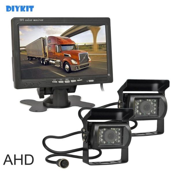 

car rear view cameras& parking sensors diykit ahd 7" ips hd monitor 2 x waterproof ir night vision 960p led camera for bus houseboat tr