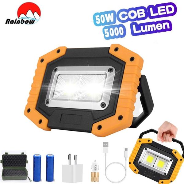 

portable lanterns 50w led spotlight 5000lm powerful 2cob work lamp outdoor light rechargeable for camping lampe tent torch lantern