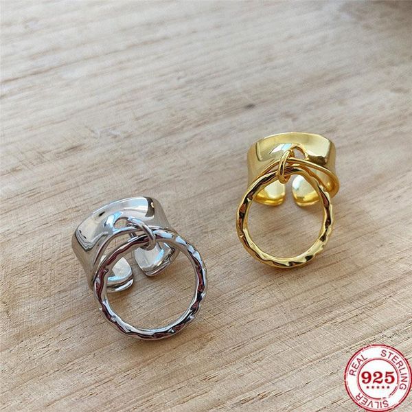 

cluster rings yikuf88 s925 sterling silver women ring irregular glossy female open, Golden;silver