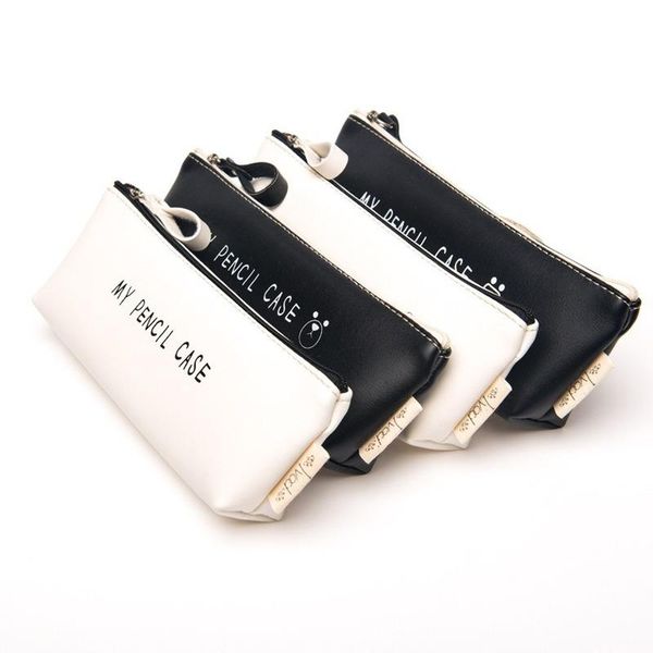 

pencil bags 1pc 20*4*7cm case bag classical color pens pouch waterproof pu leather stationery storage cosmetic school supplies
