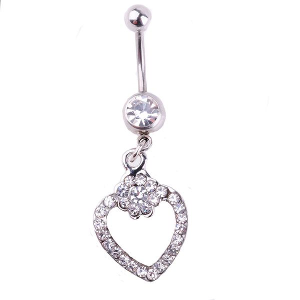 

d0097 heart belly navel button ring clear color, Silver