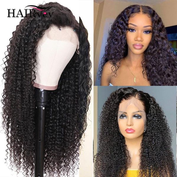 

lace wigs hd transparent frontal human hair natural pre plucked glueless kinky curly 13x4 front wig for women, Black;brown