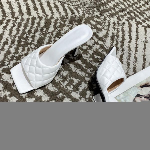 

brand design women slippers elegant square toe thin high heels 9cm summer outdoor beach slides shoes, Black