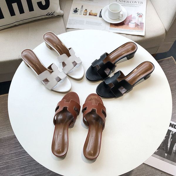 

2021 summer new slippers women's high-heeled sandals casual versatile women's sandals thick heeled slippers, Black