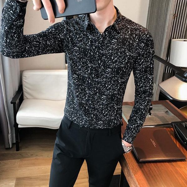 

autumn business gentlemen casual shirt men clothes 2021 black long sleeve slim fit formal wear blouse homme 3xl men's shirts, White;black