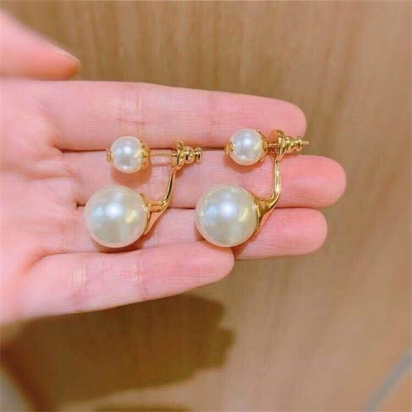 

special offer 75% off outlet online 925 silver needle letter new size pearl two daidi back hanging sweet earrings, Golden