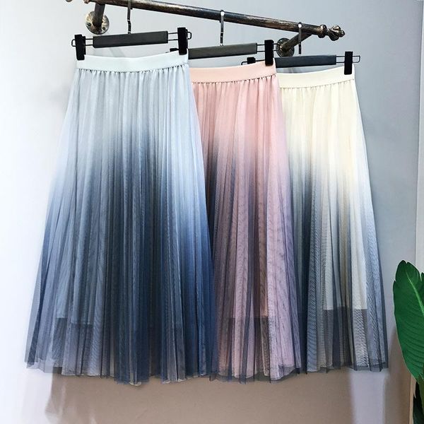 

skirts party skirt women pleated tulle ruffle saias high waist bottoms midi mesh faldas mujer winter warm a-line jupe femme, Black