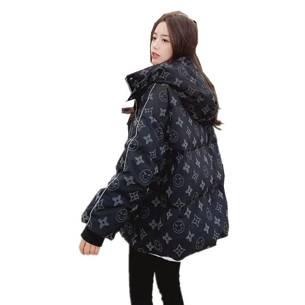 

printed short men and women fashion versatile down jacket, Black
