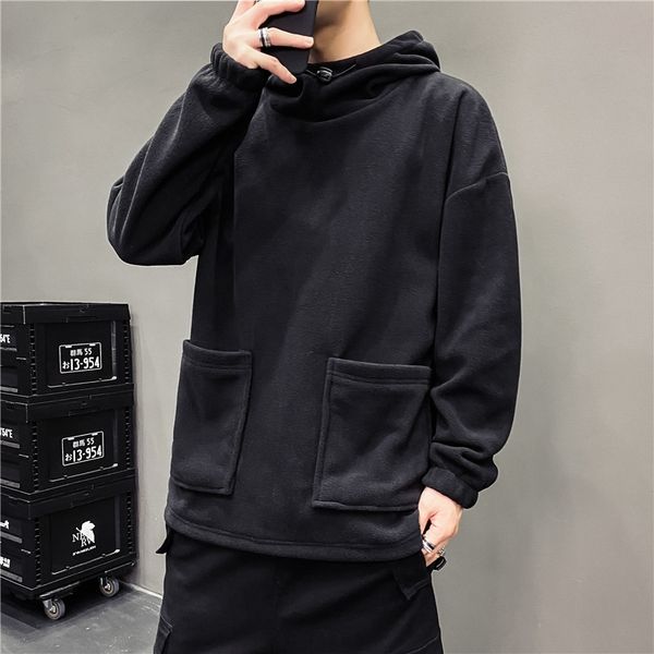 

hooded sweater men's coat 2021 new autumn and winter fleece korean fashion thickened fleece loose top, Black