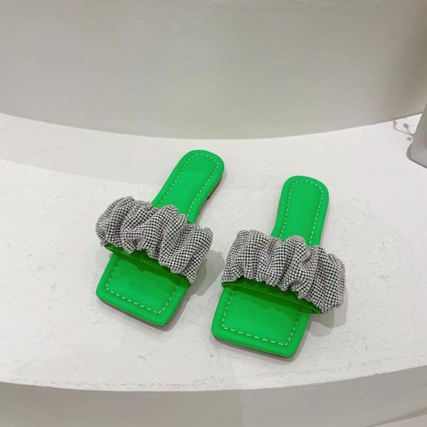 

slippers shoes low casual slipers women glitter slides luxury 2021 flat jelly rubber scandals crystal pu fabric basic hoof, Black