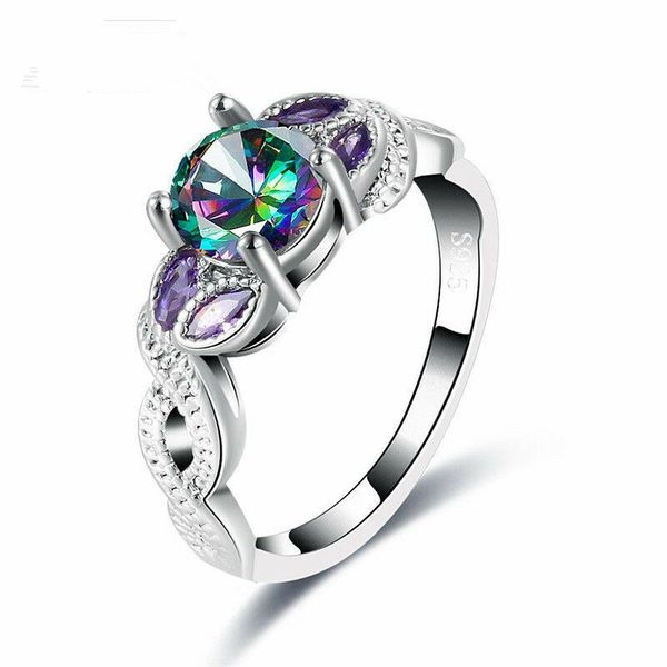 

wedding rings silver ring classic exquisite temperament female tree rattan inlaid colorful crystal zircon hand jewelry, Slivery;golden
