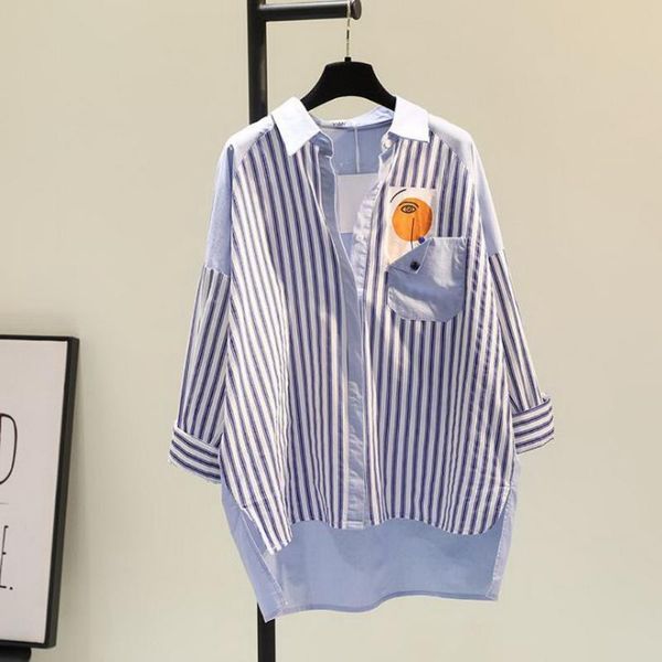 

women's blouses & shirts vertical stripes stitching white cotton shirt spring 2021 korean loose fake two-piece chemise femme