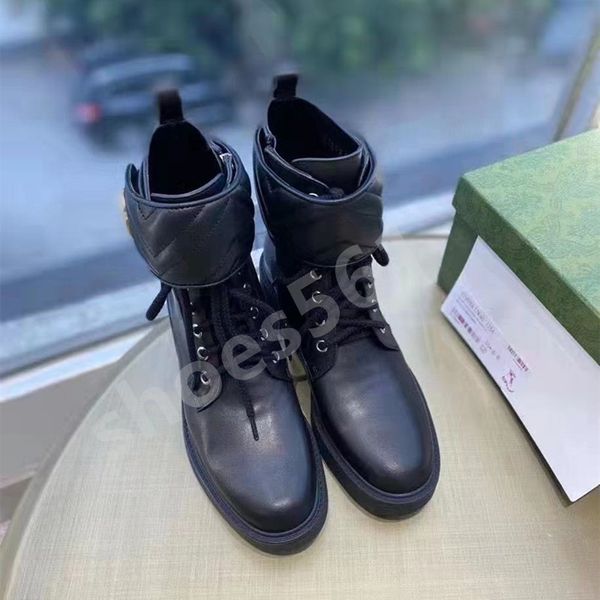 

high-quality martin womens boots leather short half rmedium thick heel color matching laces buckle belt fashion trendy shoes motorcycle west, Black