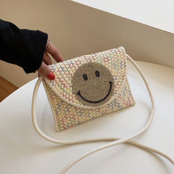 

evening bag woven stripe fresh drill smiling face women's 2021 sweet one shoulder fashion texture trend messenger