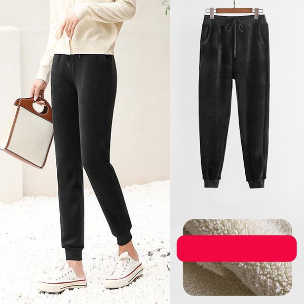 

women's pants & capris women winter lambskin trousers female casual harem lined fleece autumn sweatpants, Black;white