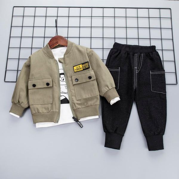 

clothing sets spring casual children's full long sleeve v-neck zipper jacket +pullover+jeans 3pcs coats kids baby boy autumn, White