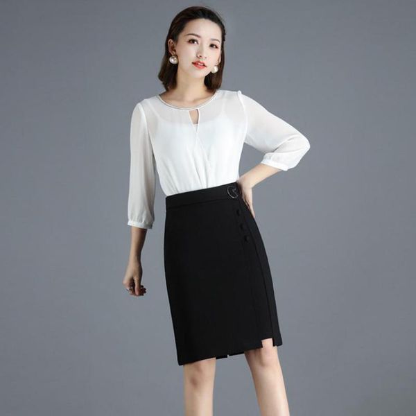 

summer simple black office ladies short skirt high waist slim elastic all-match a-line package hip skirts