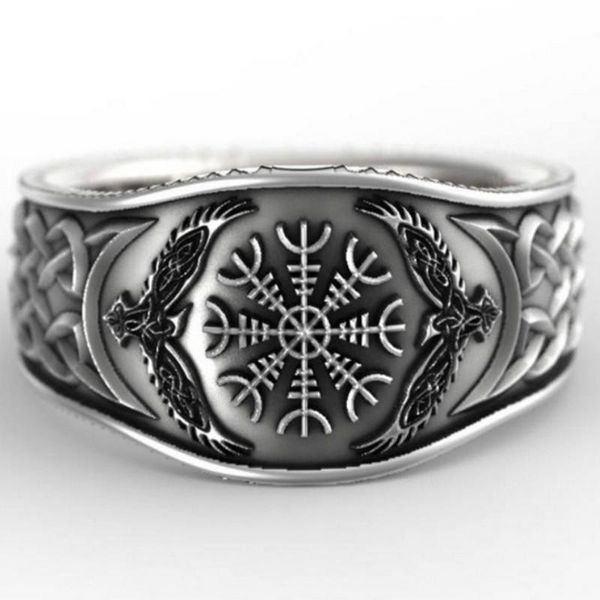 

cluster rings 2021 fashion nordic mythology viking retro man graffiti ring gothic high-end affordable banquet gift, Golden;silver