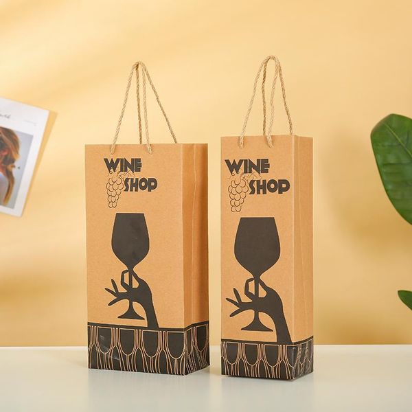 

gift wrap kraft paper wine bag for single double bottle carrier grape pokal design golden logo oil bags