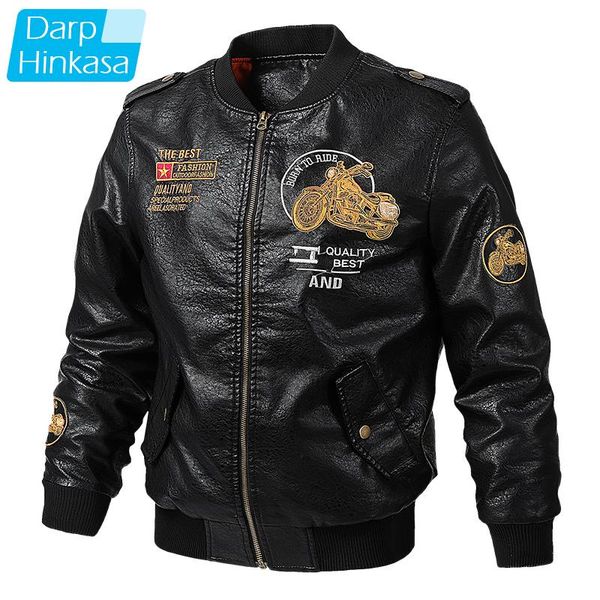 

men's fur & faux 2021 winter men motor retro brand leather jacket coat fashion locomotive warm fleece pu big size 5xl, Black